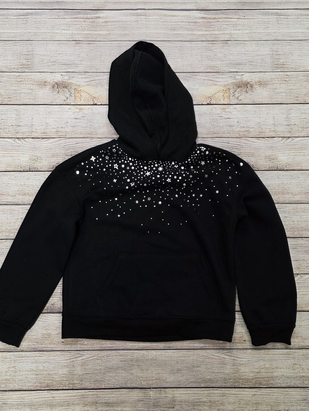 Cat & Jack Black Hoodie with Silver Star Stud Detailing Size Large 10/12